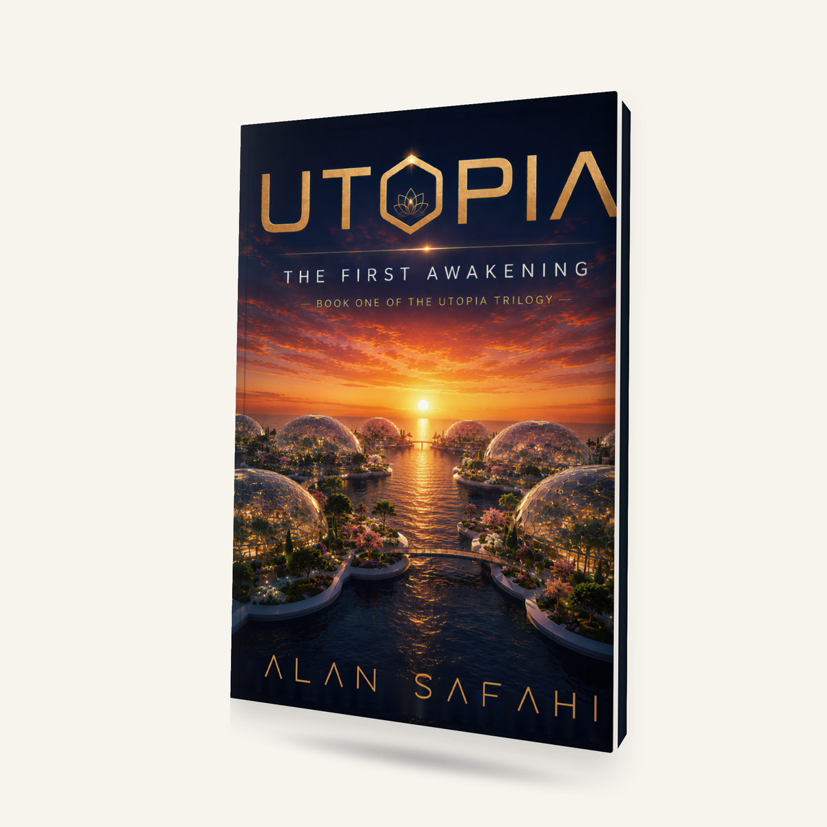 Utopia: The First Awakening, hardcover, shown at an angle